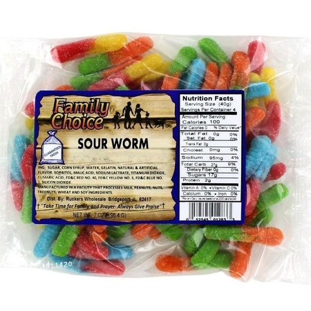 FAMILY CHOICE Sour Worm Candy, 75 oz 1283